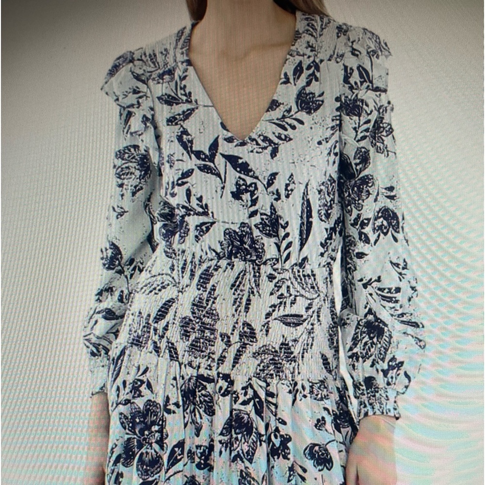 NWT Aqua Blue Linen Blend Smocked Daytime Midi Dress.  Gorgeous Sizes L, XL